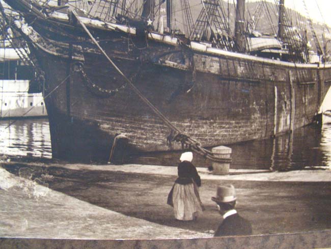 An original 19th century sepia photograph of an American ship tied up at a wharf circa 1860-1880 — image 2